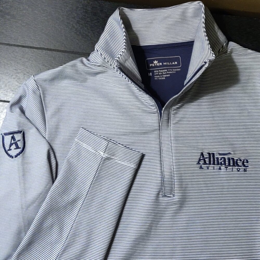 Peter Millar Women's Sugar Stripe Perth Layer 1/4 Zip Navy Blue/White MEDIUM